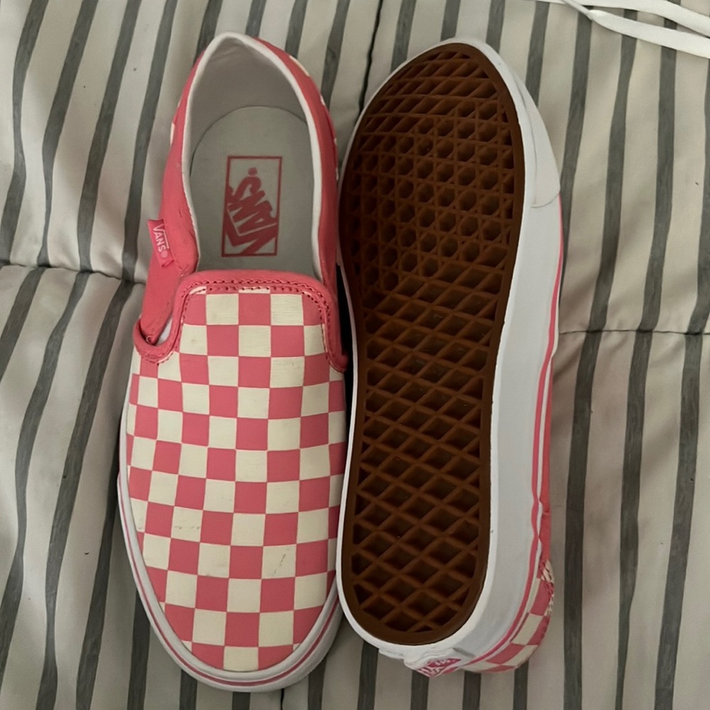 Vans Pink & White Checkered Slip Ons
